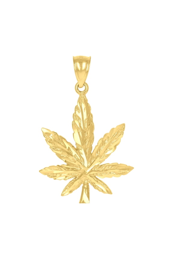 10kt Yellow Gold Mens Women Diamond-Cut Marijuana Leaf Charm Pendant