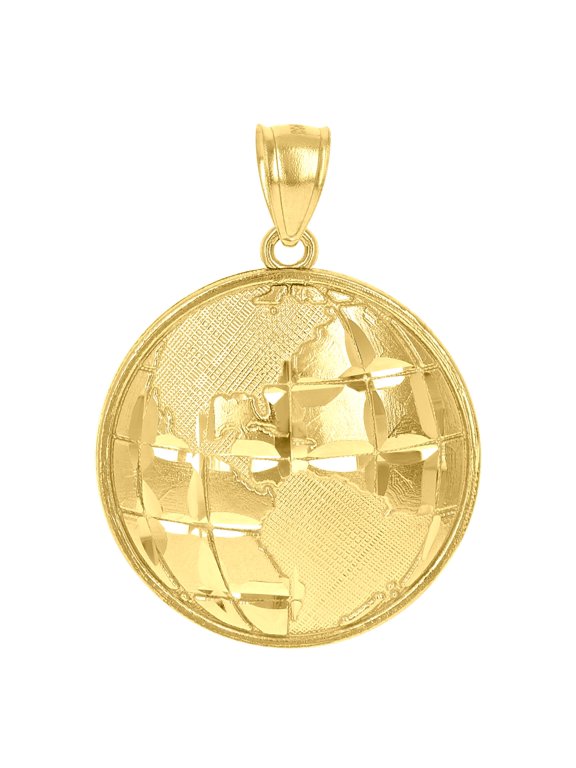 10k Yellow Gold Mens World Map Globe Maps Charm Pendant for Men