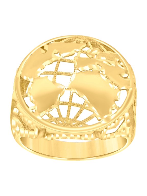 10kt Yellow Gold Mens World Map Globe Maps Ring, Mens Size: 10