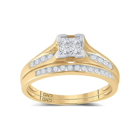 10kt Yellow Gold Princess Diamond Bridal Wedding Ring Band Set 1/2 Cttw