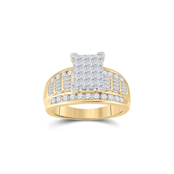 10kt Yellow Gold Princess Diamond Cluster Bridal Wedding Engagement Ring 1-1/2 Cttw