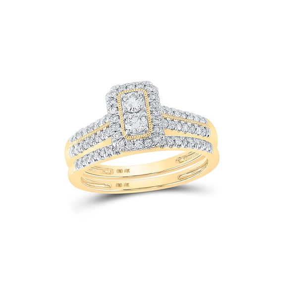 10kt Yellow Gold Round Diamond 2-Stone Bridal Wedding Ring Band Set 1/2 Cttw