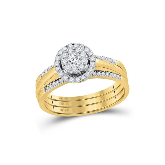 10kt Yellow Gold Round Diamond 3-Piece Bridal Wedding Ring Band Set 1/2 Cttw