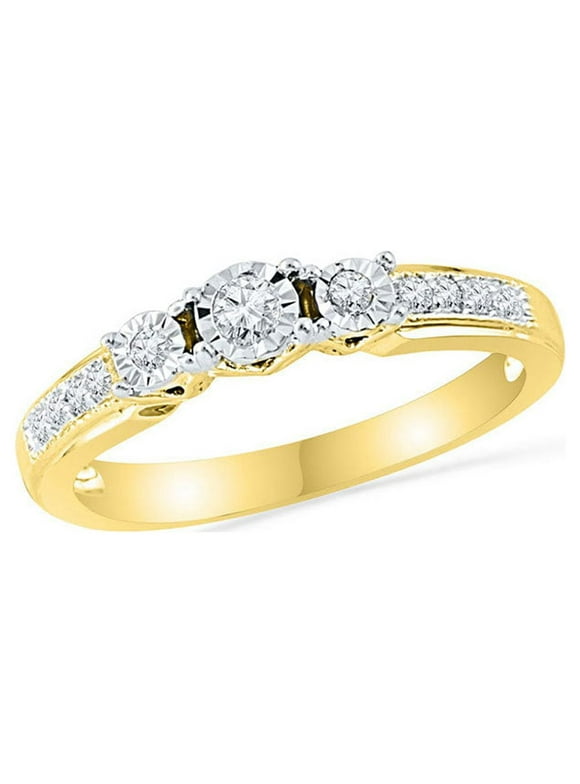10kt Yellow Gold Round Diamond 3-stone Bridal Wedding Engagement Ring 1/5 Cttw