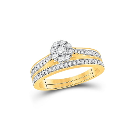 10kt Yellow Gold Round Diamond Bridal Wedding Ring Band Set 1/2 Cttw
