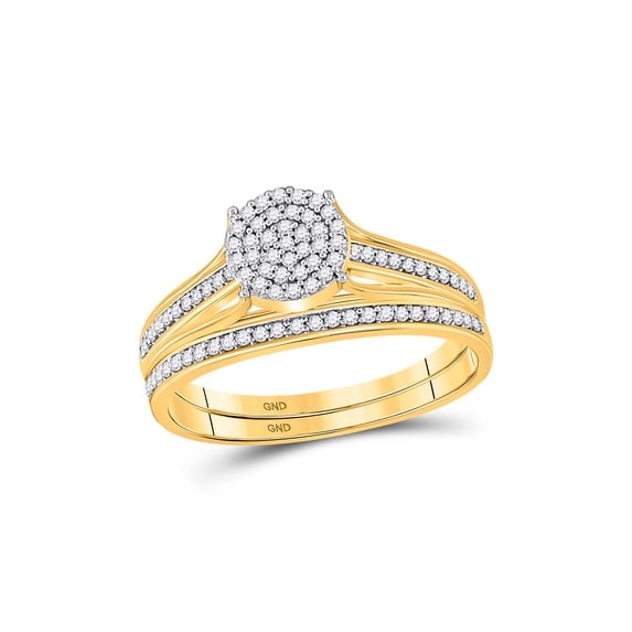 10kt Yellow Gold Round Diamond Bridal Wedding Ring Band Set 1/3 Cttw