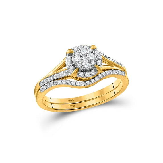 10kt Yellow Gold Round Diamond Bridal Wedding Ring Band Set 3/8 Cttw