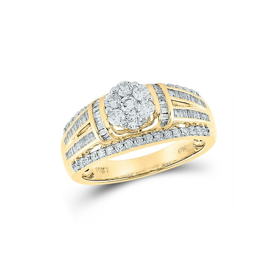 10kt Yellow Gold Round Diamond Cluster Bridal Wedding Engagement Ring 1 Cttw