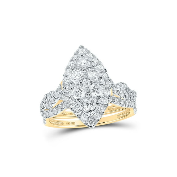 10kt Yellow Gold Round Diamond Cluster Bridal Wedding Ring Band Set 1-1/2 Cttw