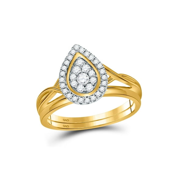 10kt Yellow Gold Round Diamond Cluster Bridal Wedding Ring Band Set 1/3 Cttw