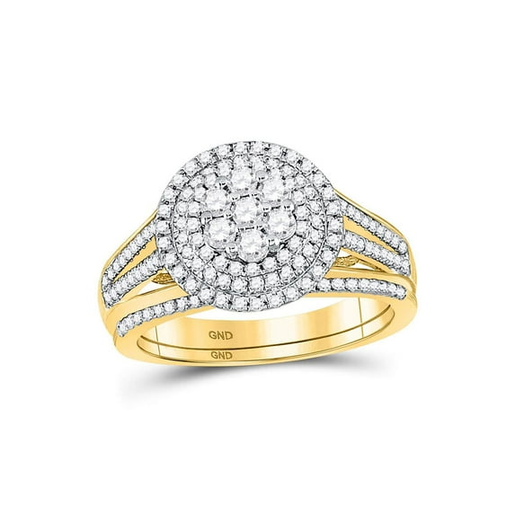 10kt Yellow Gold Round Diamond Cluster Bridal Wedding Ring Band Set 7/8 Cttw