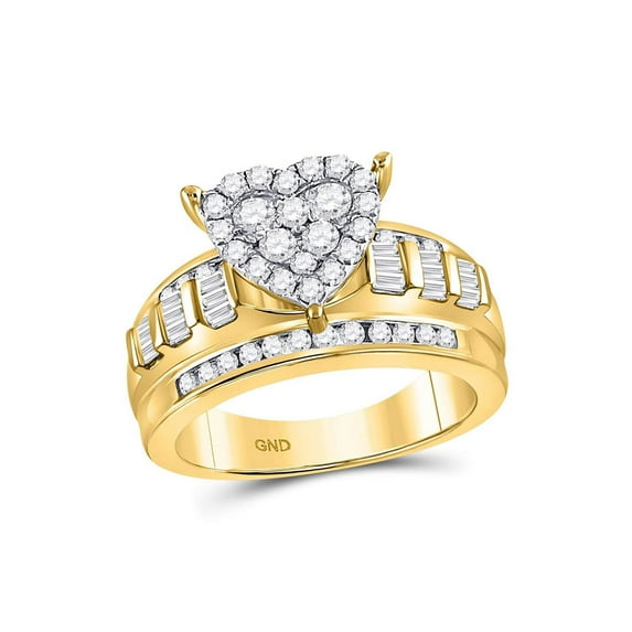 10kt Yellow Gold Round Diamond Heart Cluster Bridal Wedding Engagement Ring 1 Cttw