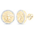 thumbnail image 1 of 10kt Yellow Gold Round Diamond Medusa Circle Earrings 1/4 Cttw, 1 of 1