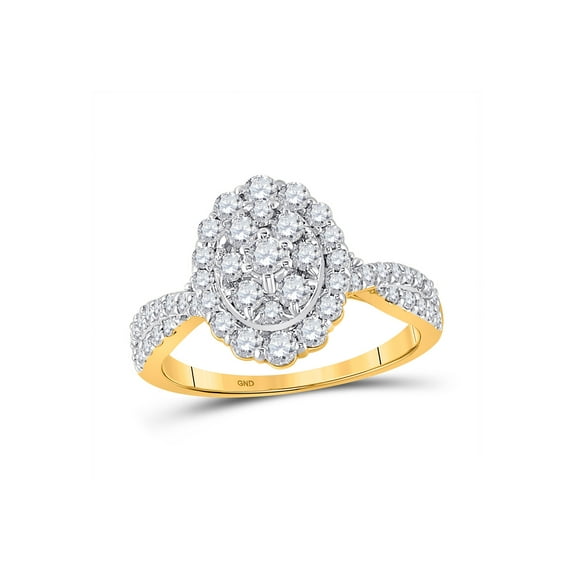 10kt Yellow Gold Round Diamond Oval Cluster Ring 1 Cttw