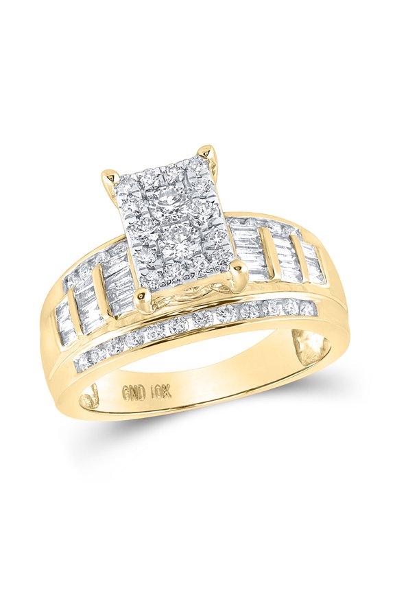 10kt Yellow Gold Round Diamond Rectangle Cluster Bridal Wedding Engagement Ring 7/8 Cttw