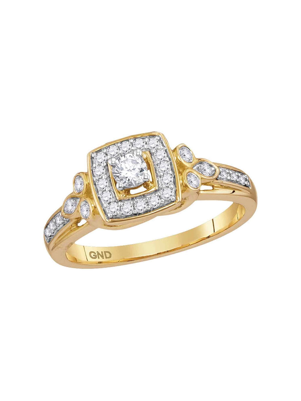 10kt Yellow Gold Round Diamond Round Halo Bridal Wedding Engagement ...