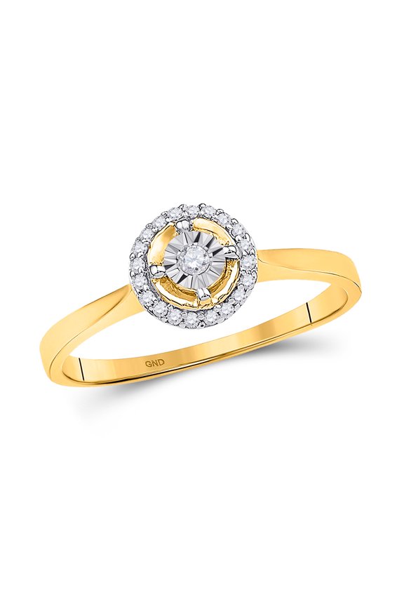10kt Yellow Gold Round Diamond Solitaire Halo Bridal Wedding Engagement Ring 1/12 Cttw