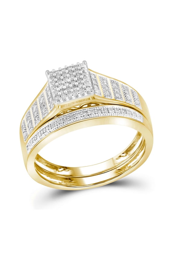 10kt Yellow Gold Round Diamond Square Bridal Wedding Ring Band Set 1/4 Cttw