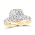thumbnail image 1 of 10kt Yellow Gold Round Diamond Square Bridal Wedding Ring Band Set 1 Cttw, 1 of 1