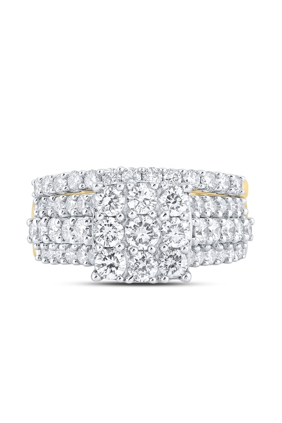 10kt Yellow Gold Round Diamond Square Bridal Wedding Ring Band Set 2 Cttw