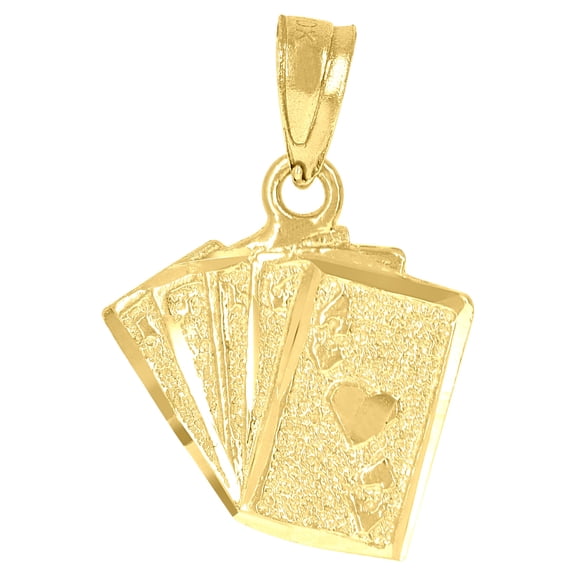10k Yellow Gold Textured Mens Ace of Hearts Cards Gambling Charm Pendant for Men