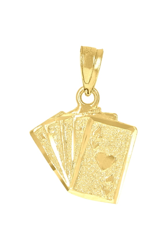 10k Yellow Gold Textured Mens Ace of Hearts Cards Gambling Charm Pendant for Men
