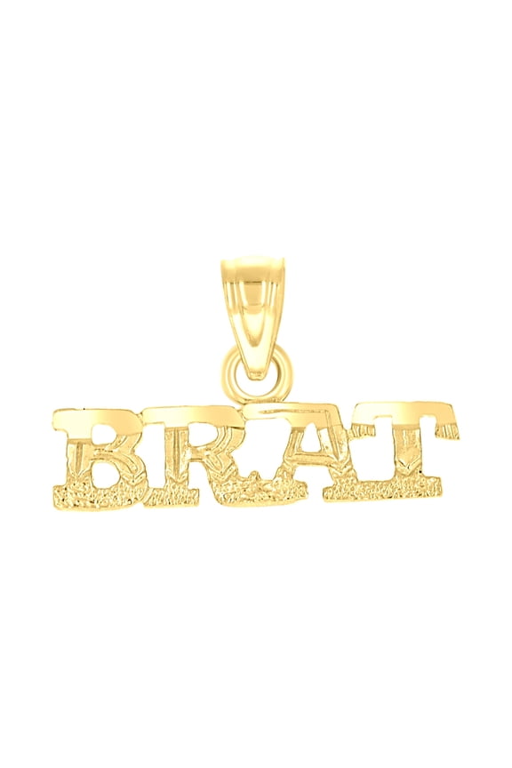 10k Yellow Gold Textured Mens Brat Letters & Words Charm Pendant for Men