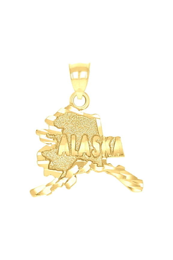 10k Yellow Gold Textured Unisex Alaska State Charm Pendant for Men Women