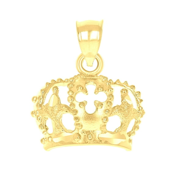 10k Yellow Gold Textured Unisex Crown Charm Pendant for Men Women