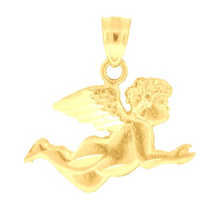 10k Yellow Gold Unisex Angel Religious Charm Pendant for Men Women