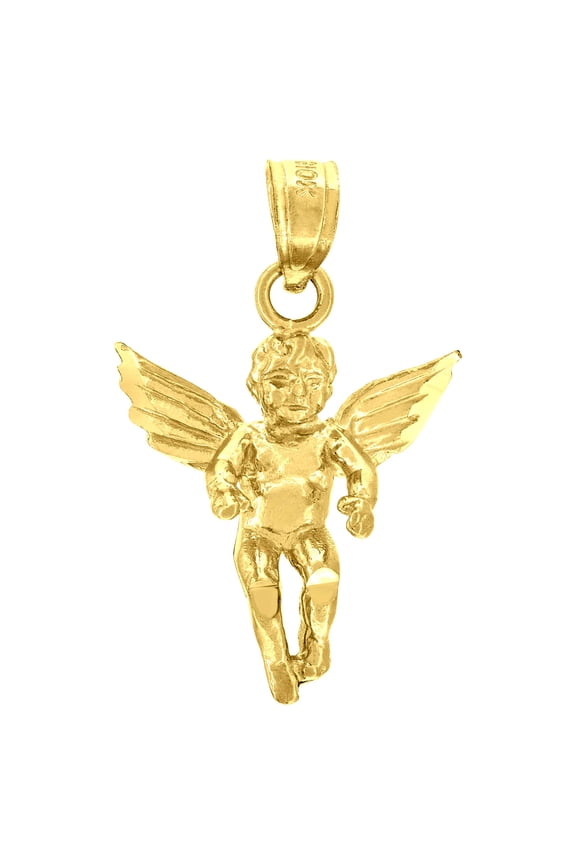 10k Yellow Gold Unisex Angel Religious Charm Pendant for Men Women