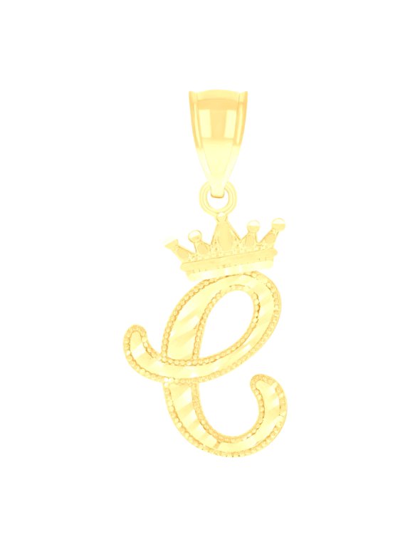 10k Yellow Gold Unisex Crown C Alphabet Initial Charm Pendant for Men Women
