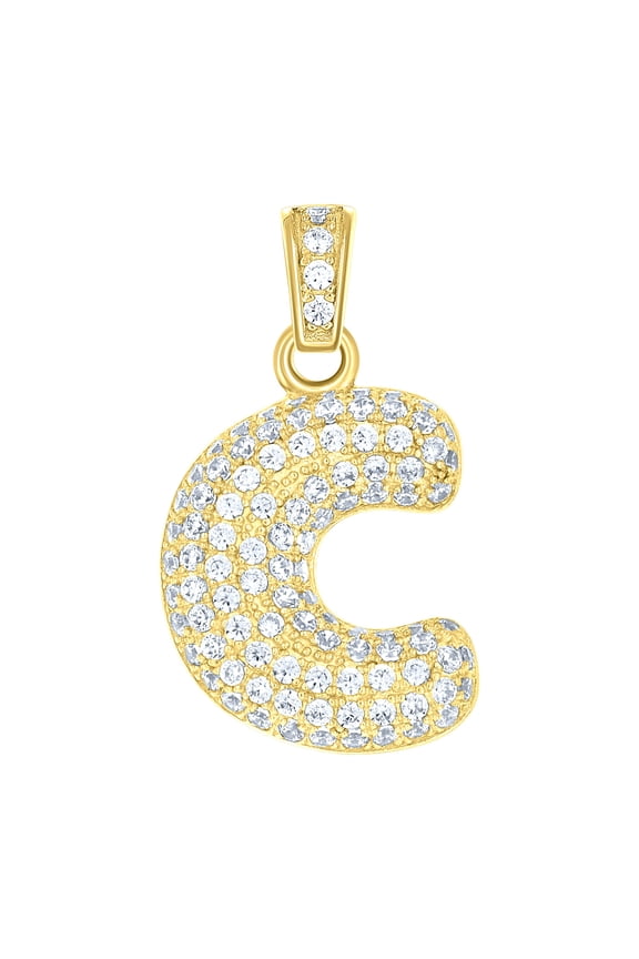 10k Yellow Gold Unisex Cubic Zirconia Bubble Initial Letter C Charm Pendant for Men Women