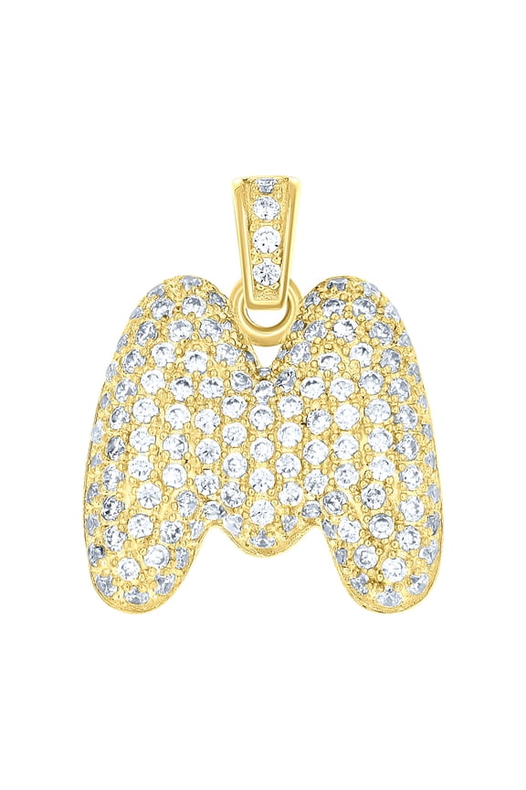 10k Yellow Gold Unisex Cubic Zirconia Bubble Initial Letter M Charm Pendant for Men Women