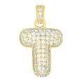 thumbnail image 1 of 10k Yellow Gold Unisex Cubic Zirconia Bubble Initial Letter T Charm Pendant for Men Women, 1 of 3