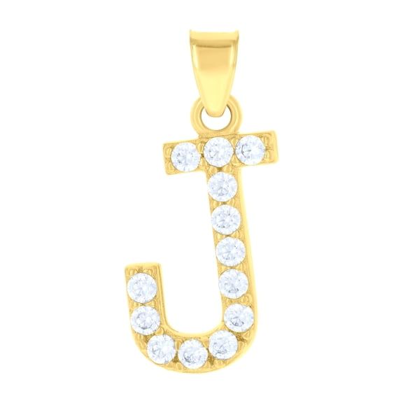10k Yellow Gold Unisex Cubic-zirconia Initial Alphabet J Charm Pendant for Men Women