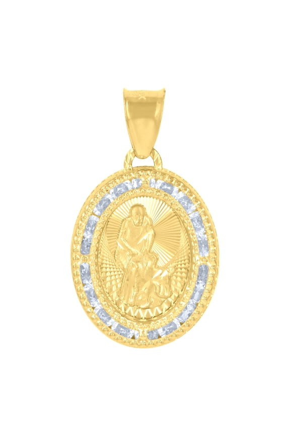 10k Yellow Gold Unisex Cubic-zirconia Medallion St. Lazarus Religious Charm Pendant for Men Women