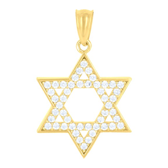 10k Yellow Gold Unisex Cubic-zirconia Star of David Symbol Religious Charm Pendant for Men Women
