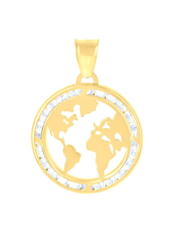 10k Yellow Gold Unisex Cubic-zirconia World Map Charm Pendant for Men Women