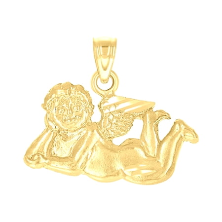 10k Yellow Gold Unisex Cupid Angel Religious Charm Pendant for Men Women