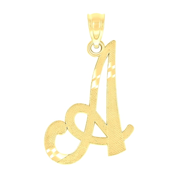 10k Yellow Gold Unisex Diamond-cut Initial A Charm Pendant for Men Women