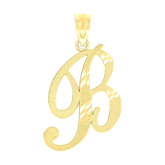 10k Yellow Gold Unisex Diamond-cut Initial B Charm Pendant for Men Women