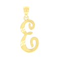 thumbnail image 1 of 10k Yellow Gold Unisex Diamond-cut Initial E Charm Pendant for Men Women, 1 of 3