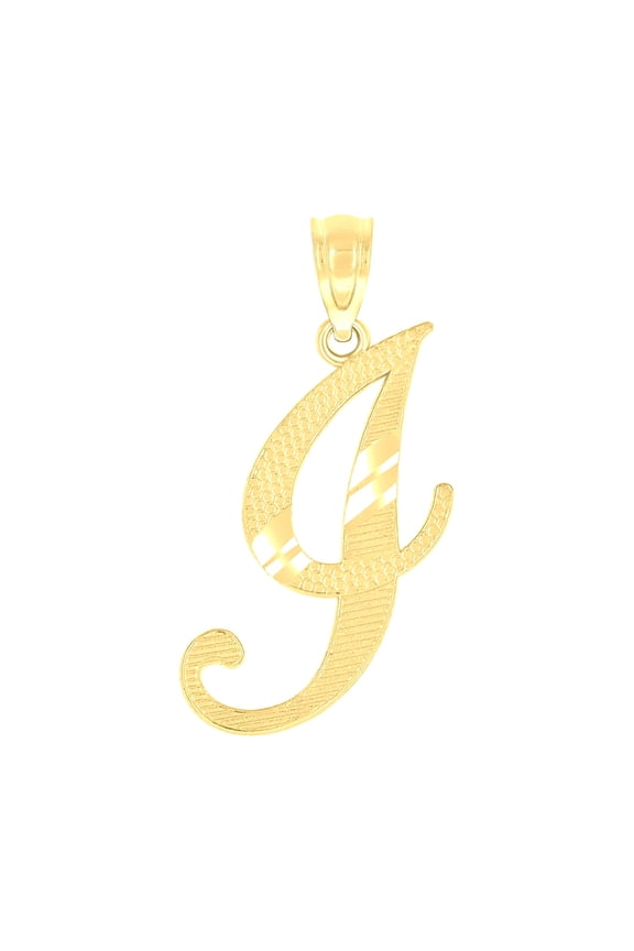 10k Yellow Gold Unisex Diamond-cut Initial I Charm Pendant for Men Women