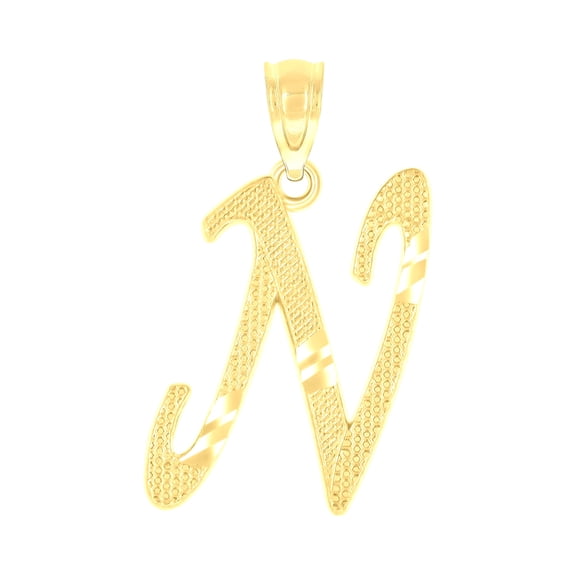 10k Yellow Gold Unisex Diamond-cut Initial N Charm Pendant for Men Women