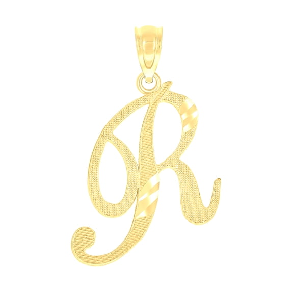 10k Yellow Gold Unisex Diamond-cut Initial R Charm Pendant for Men Women