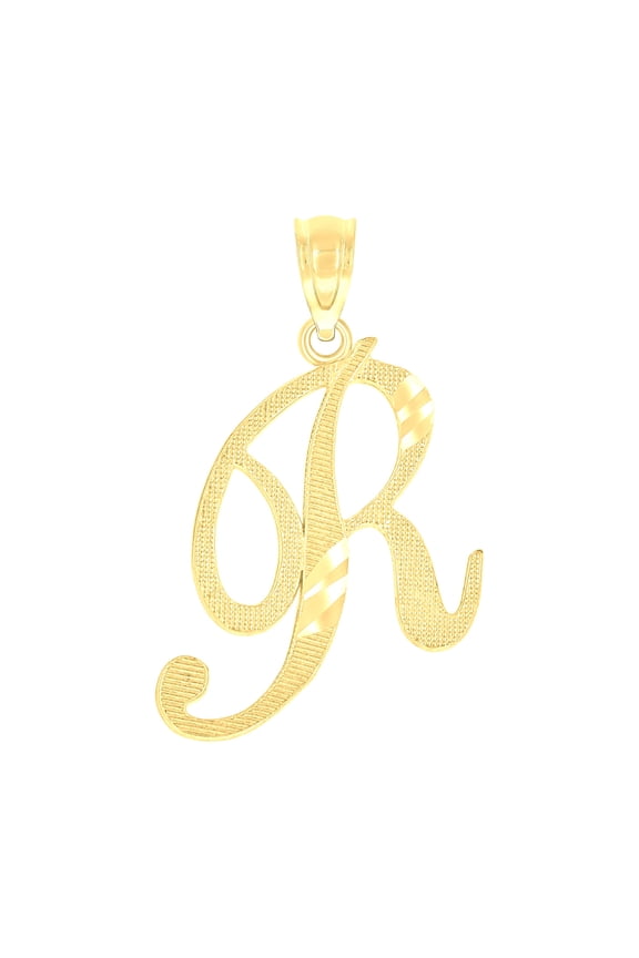 10k Yellow Gold Unisex Diamond-cut Initial R Charm Pendant for Men Women