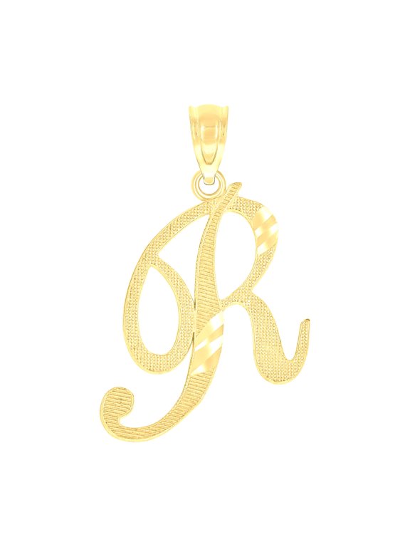 10k Yellow Gold Unisex Diamond-cut Initial R Charm Pendant for Men Women