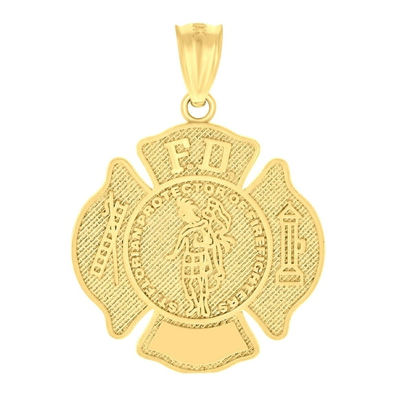 10k Yellow Gold Unisex Fire Department Badge Charm Pendant for Men Women