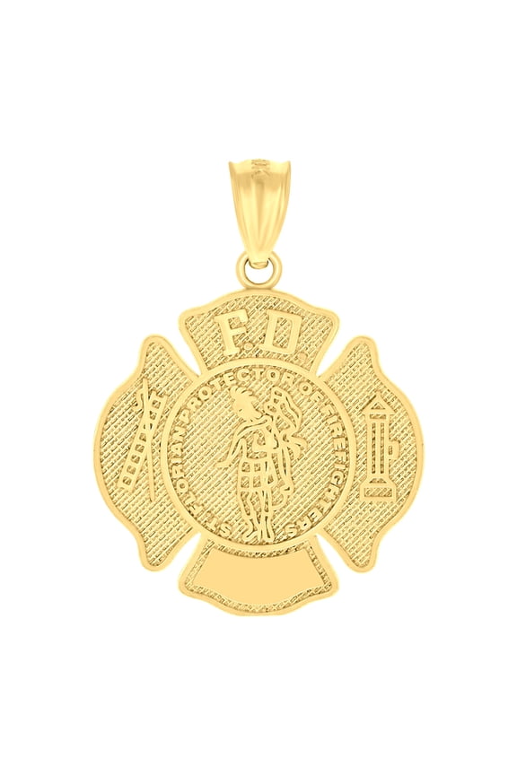 10k Yellow Gold Unisex Fire Department Badge Charm Pendant for Men Women
